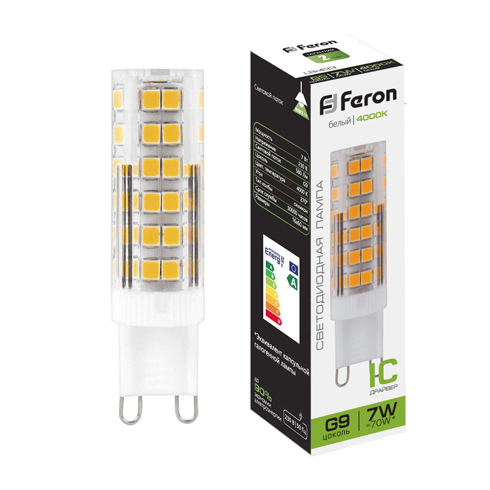 FERON Лампа LED 7вт 230в G9 белый капсульная
