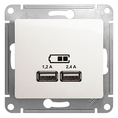 SE Glossa Перламутр Розетка USB 5В/2.4А 2х5В/1.2А