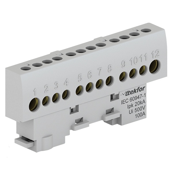 Шина нулевая изолированная KSN-6-6х9-12 GREY Tekfor