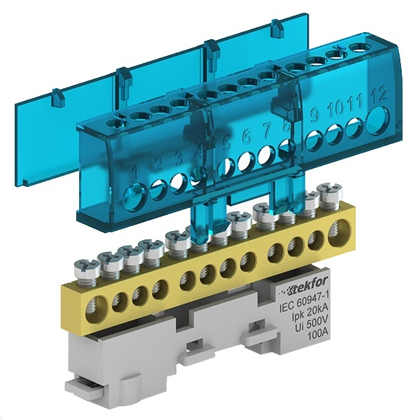 Шина нулевая изолированная KSN-6-6х9-08 BLUE Tekfor