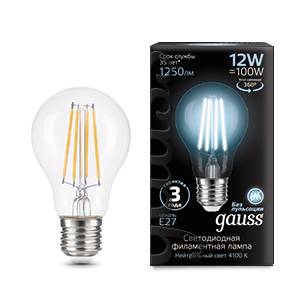 Gauss филамент E27 12W 4100К (черн.коробка)