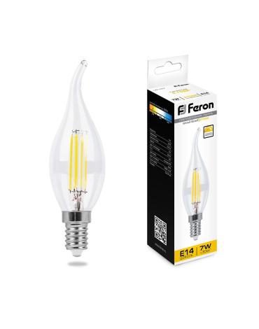 FERON Лампа димм. LED 7Вт Е14 2700К свеча на ветру FILAMENT