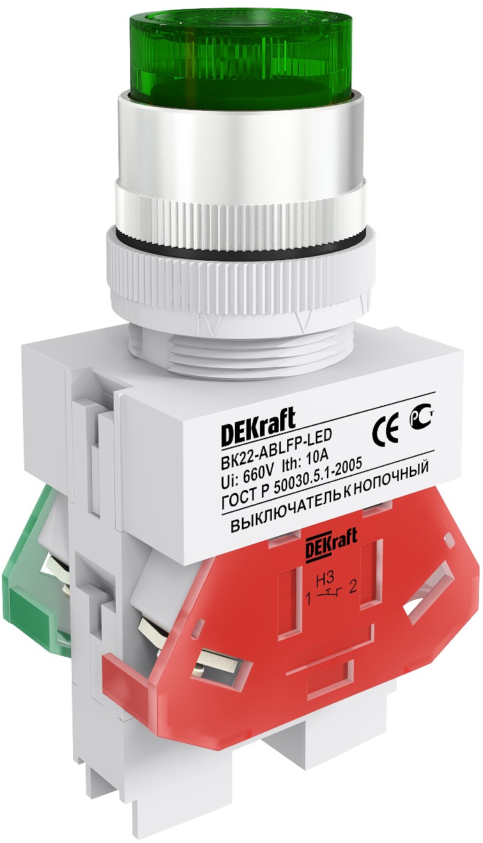 DEKraft Кнопка зеленая выключения ABLFP-22 220В ВК-22