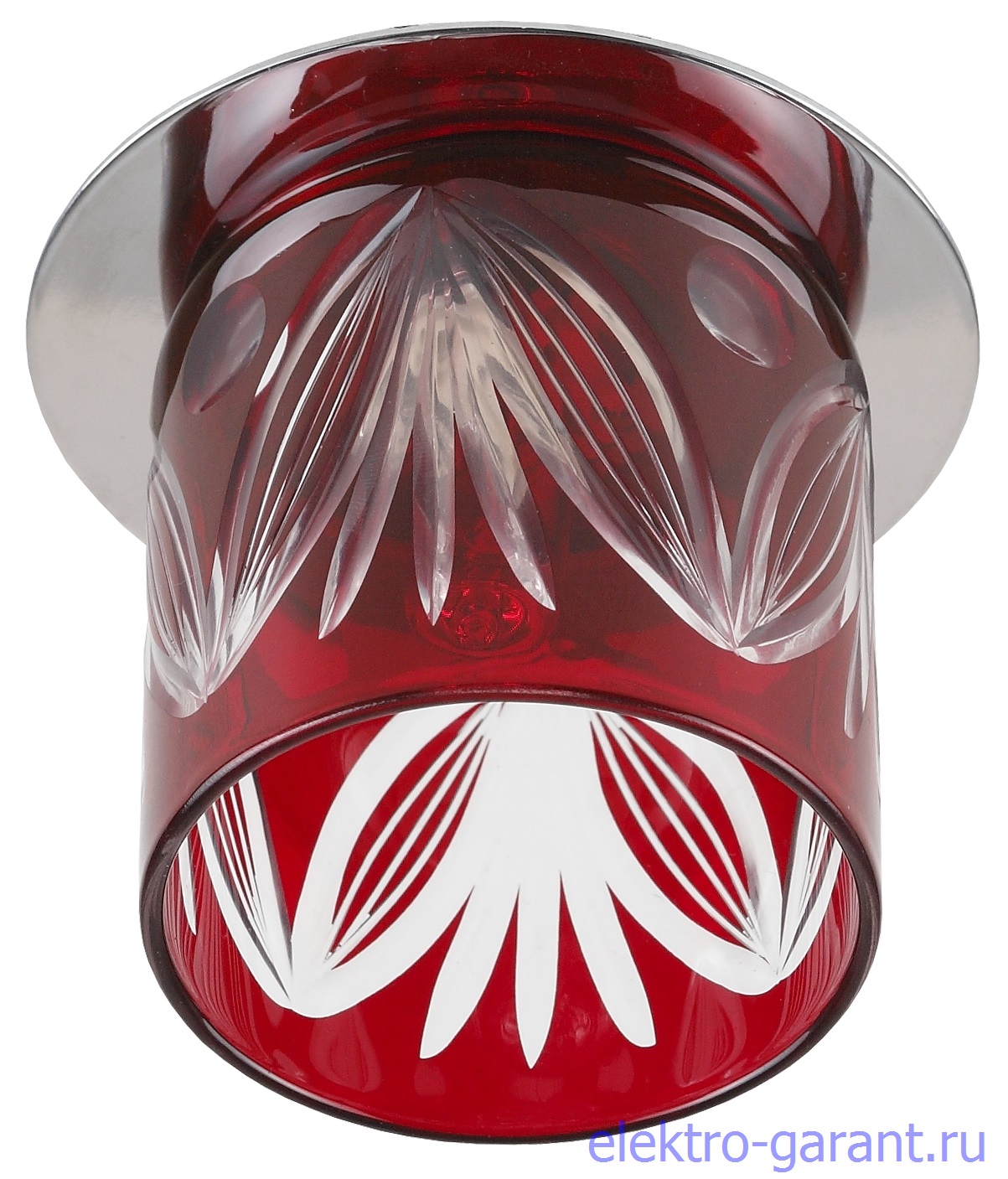 DK53 CH/R ЭРА декор стекл. стакан "листья" G9,220V,40W хром/красный