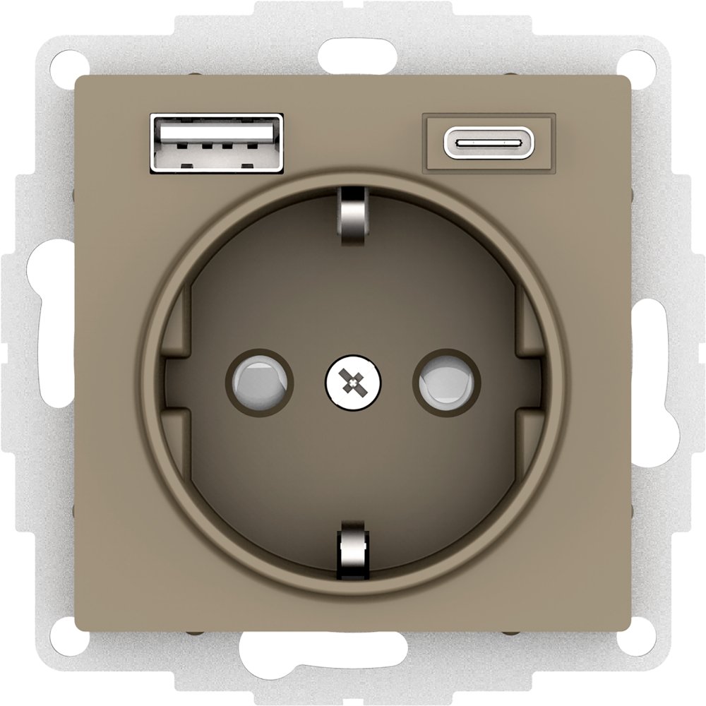 AtlasDesign Шампань Розетка с 2 USB A+С 5В/2.4А/3,0А 2х5В/1.5А