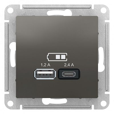AtlasDesign Сталь Розетка USB  A+С 5В/2.4А 2х5В/1.2А