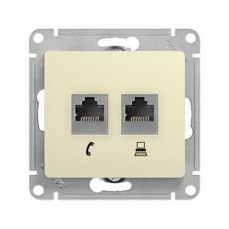 SE Glossa Беж Розетка 2-я RJ45+RJ45, кат.5E