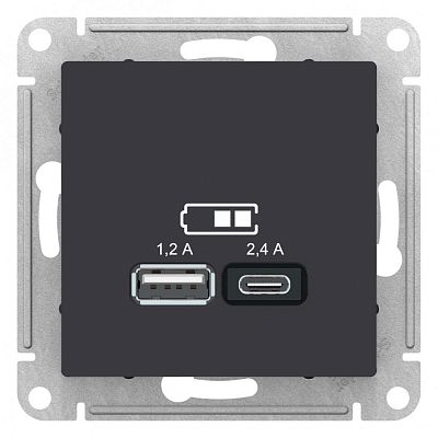 AtlasDesign Карбон Розетка USB  A+С 5В/2.4А 2х5В/1.2А