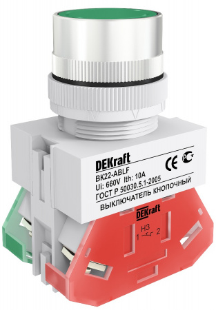DEKraft Кнопка зеленая выключения ABLF-22 220В ВК-22