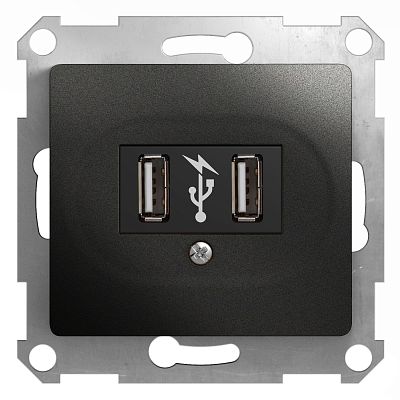 SE Glossa Антрацит USB Розетка, 5В/1400 мА, 2х5В/700мА