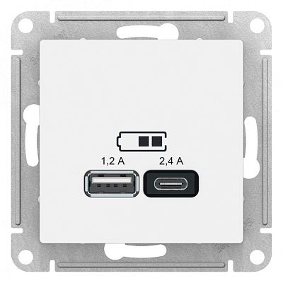 AtlasDesign Белый Розетка USB  A+С 5В/2.4А 2х5В/1.2А