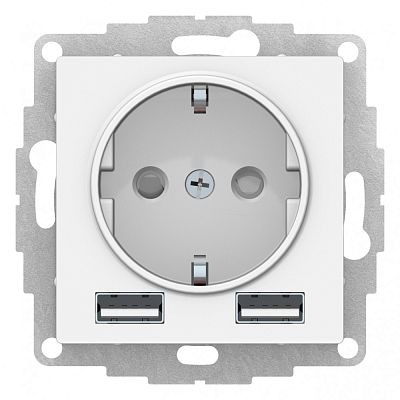 AtlasDesign Белый Розетка с 2 USB A+A 5В/2.4А 2х5В/1.2А