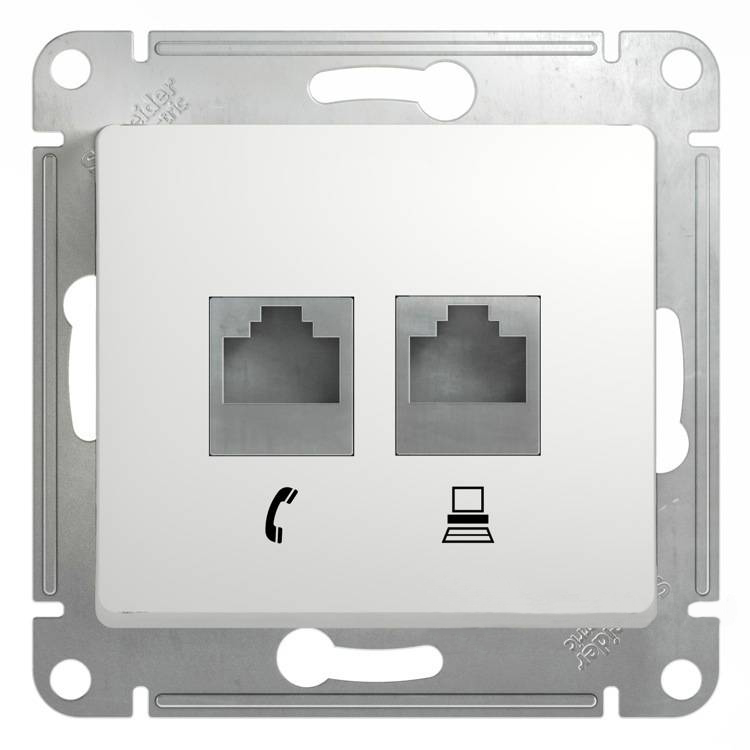 SE Glossa Бел Розетка 2-я RJ11+RJ45, кат.5E