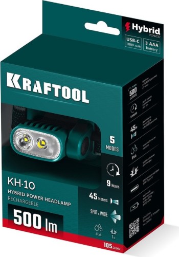 KRAFTOOL Фонарь налобный 5 режимов KH-10 500 лм