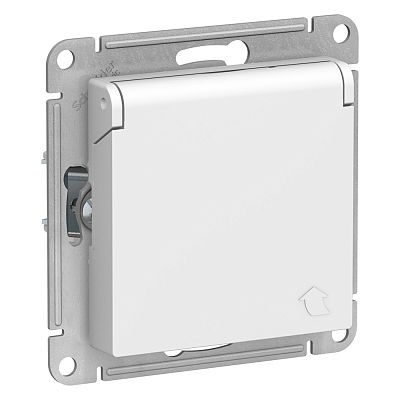 AtlasDesign Белый Розетка IP20 с заз. защ. шторки с крышкой