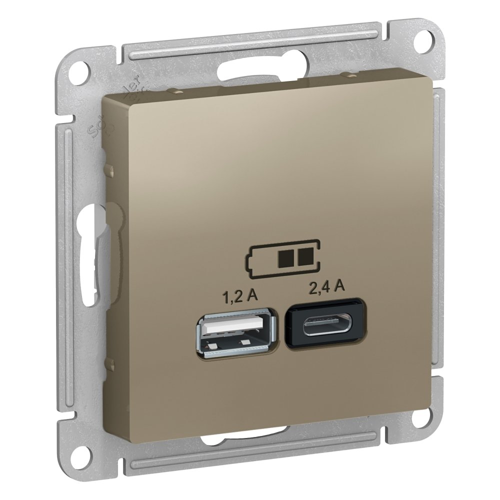 AtlasDesign Шампань Розетка USB A+С 5В/2.4А 2х5В/1.2А