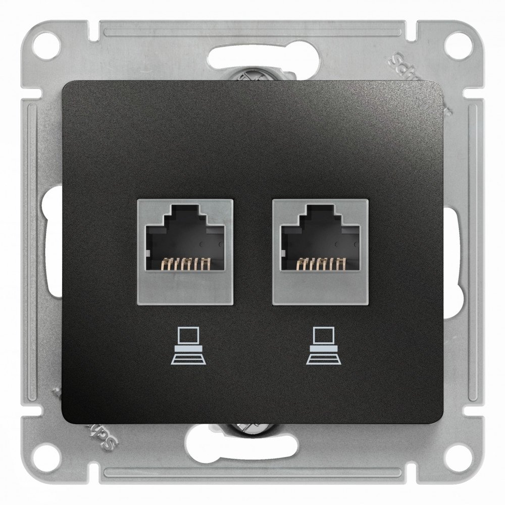 SE Glossa Антрацит Розетка 2-м компьютерная RJ45 кат.5E