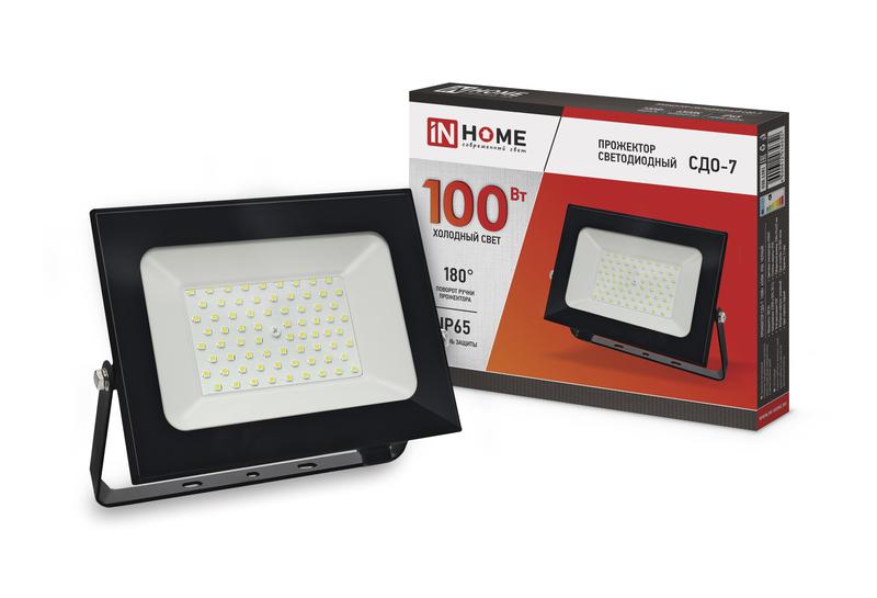 Прожектор LED IN HOME СДО-7 100Вт 6500К IP65 9000лм 230В черн. 