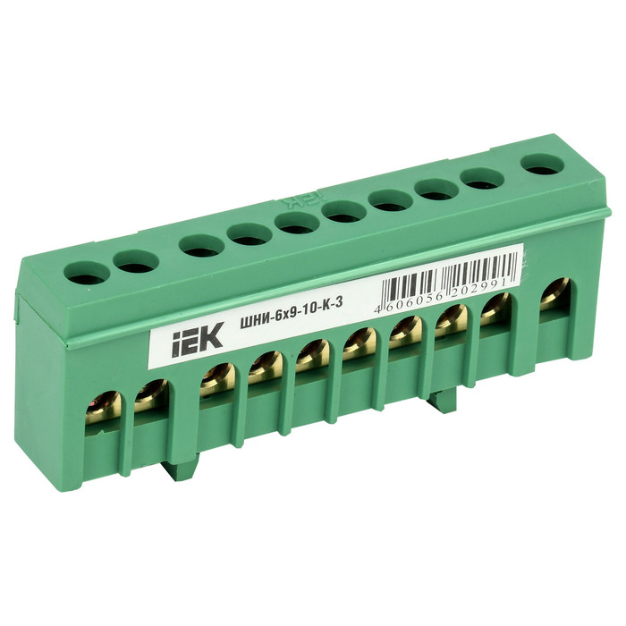 Шина ЗЕМЛЯ в корпусе на DIN-изолятор 10гр. IEK (зелёная)