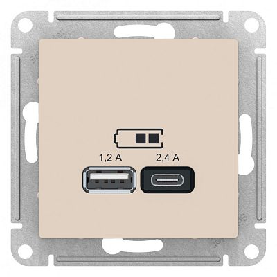 AtlasDesign Бежевый Розетка USB  A+С 5В/2.4А 2х5В/1.2А