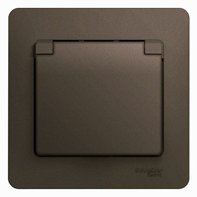 SE Glossa Шоколад Розетка с/з с крышкой IP20