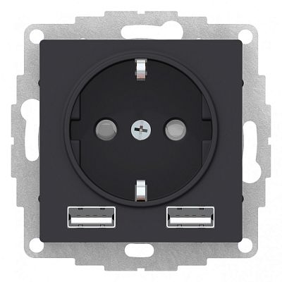 AtlasDesign Карбон Розетка с 2 USB A+A 5В/2.4А 2х5В/1.2А