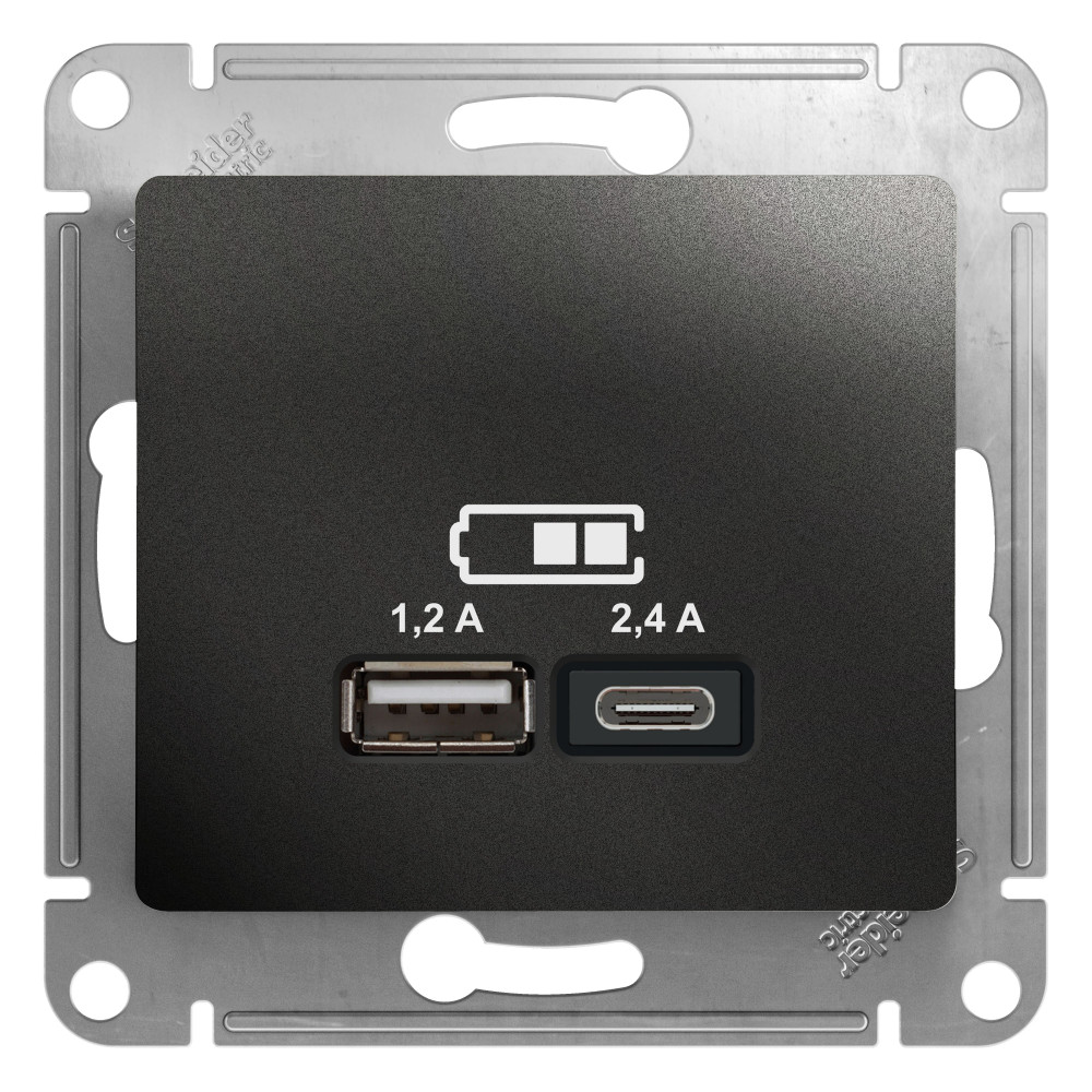 SE Glossa Антрацит Розетка USB 5В/2.4А 2х5В/1.2А