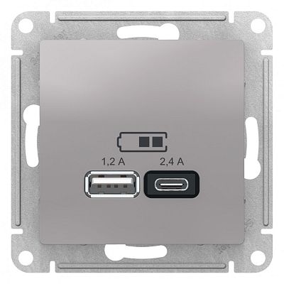 AtlasDesign Алюминий Розетка USB  A+С 5В/2.4А 2х5В/1.2А 