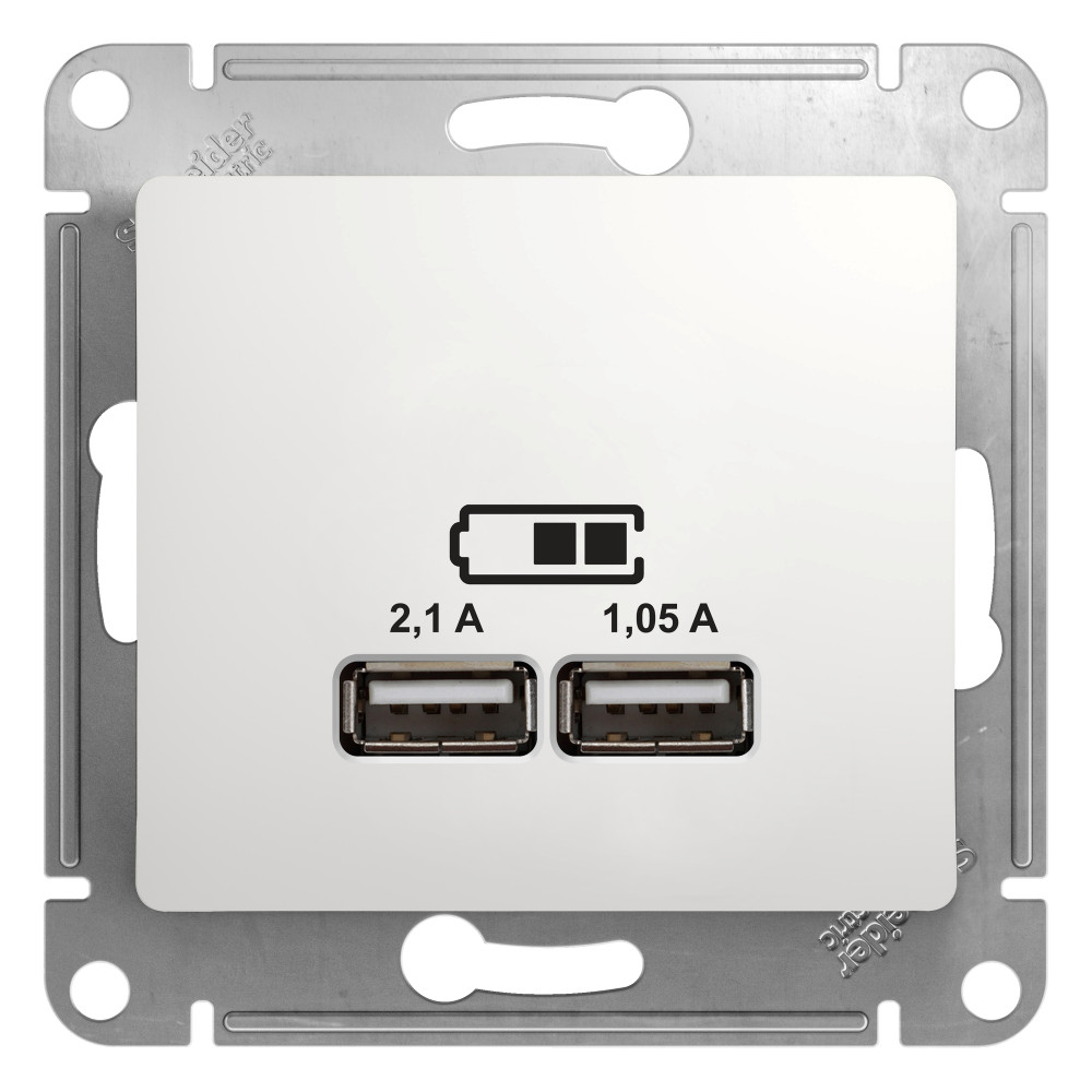 SE Glossa Бел Розетка 2-я USB A+A 5В/2100мА 2х5В/1050мА