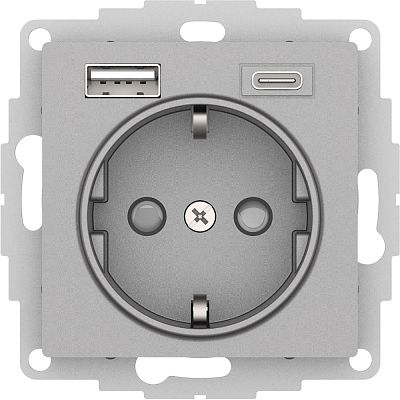 AtlasDesign Алюминий Розетка 2-ая USB  A+С 5В/2.4А 2х5В/1.2А 