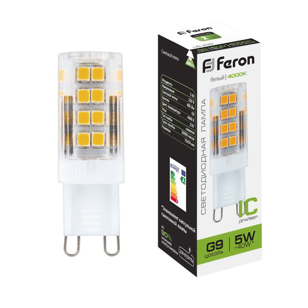FERON Лампа LED 5вт 230в G9 белый капсульная LB-430
