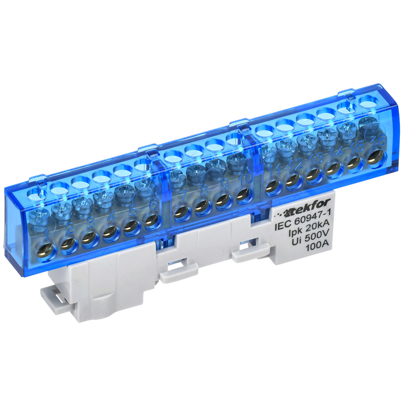 Шина нулевая изолированная 6х9-16-С BLUE Tekfor IEK